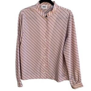 Dorce‎ Vintage 70s Mod Secretary Preppy Pink Striped Mandarin Collar Blouse 16